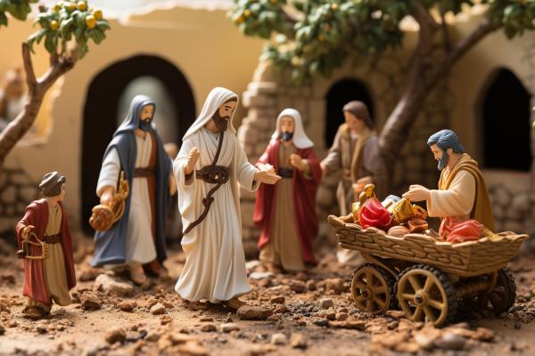 Diorama with biblical scene, Jesus in Jerusalem. AI Generated.